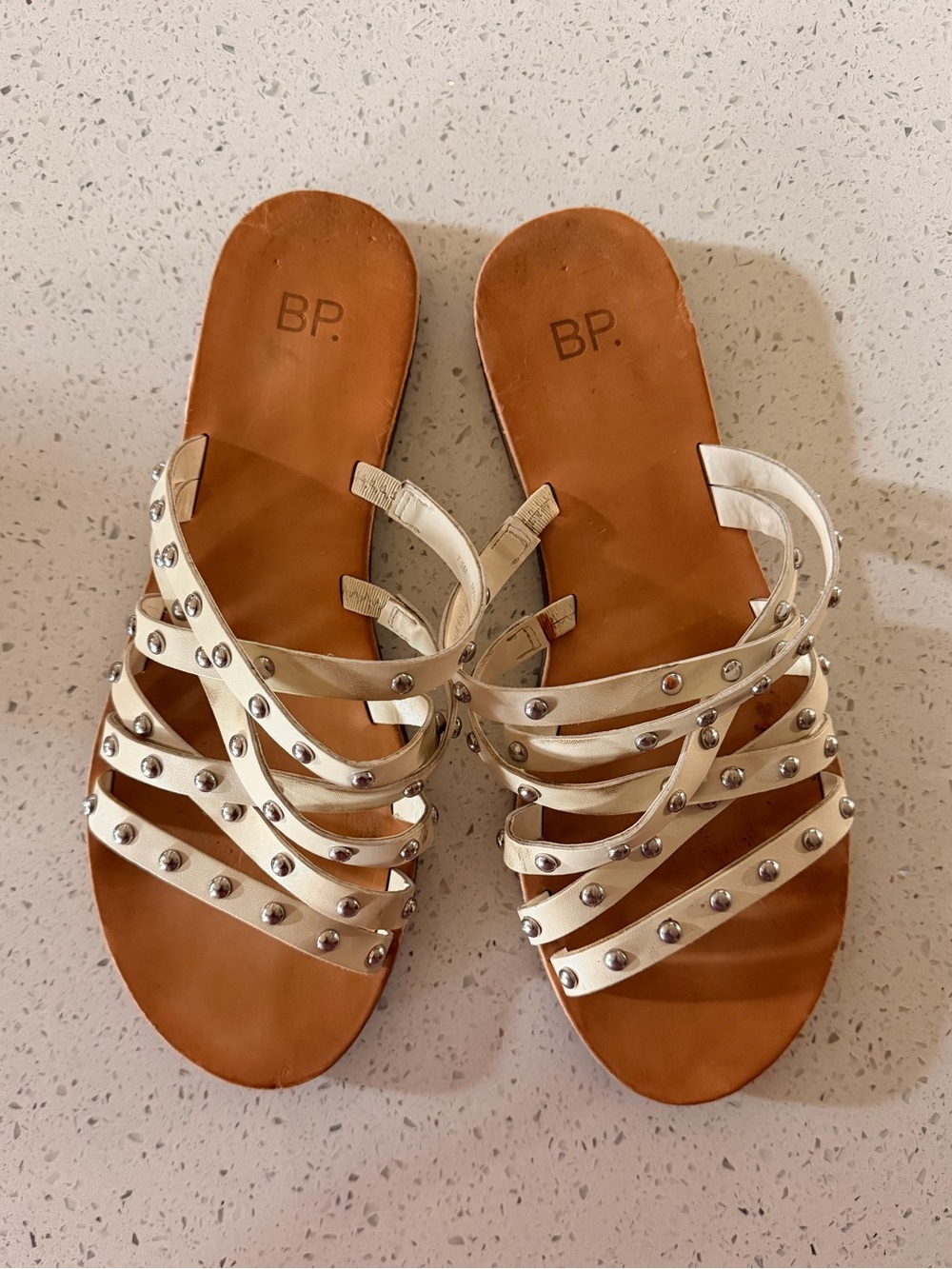 bp Cream Multi-Strap Studded Flat Sandals